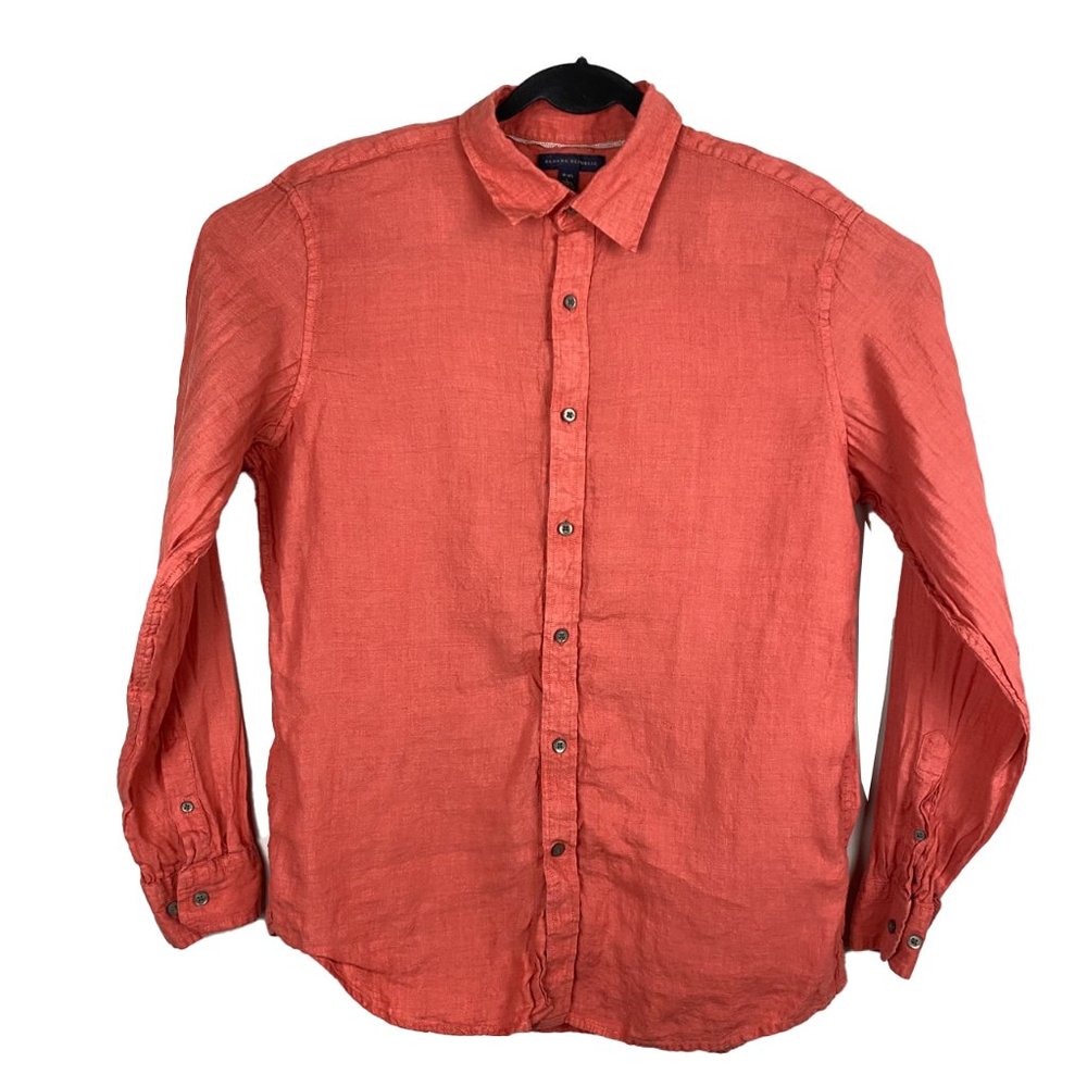 Banana Republic Mens Large Linen Button Down Shirt Long Sleeve Solid Red